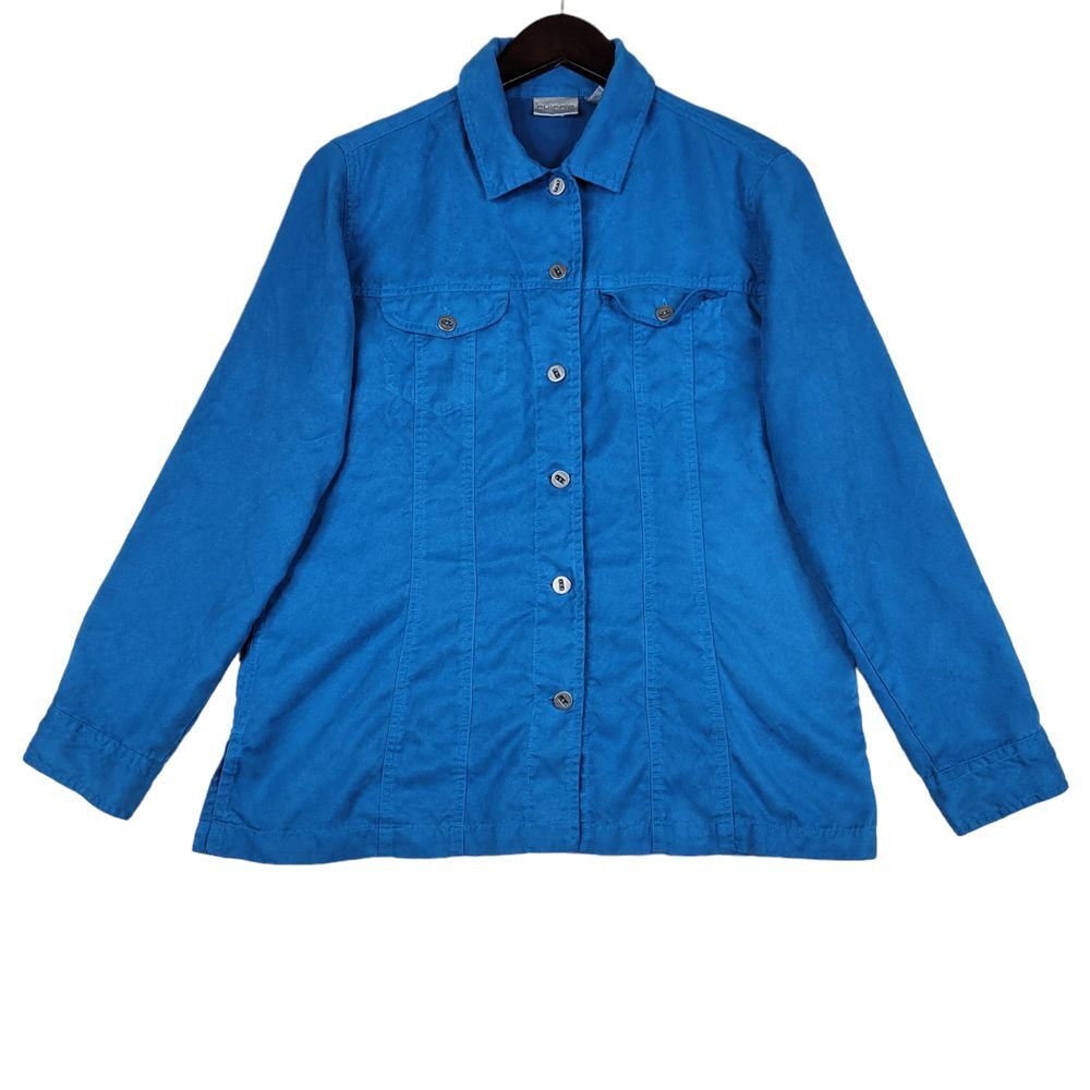Chicos Shirt Womens 1 Medium Blue‎ Faux Suede Long Sleeve Button Up Shirt
